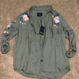 Rails Green Embellished Button Down Shirt